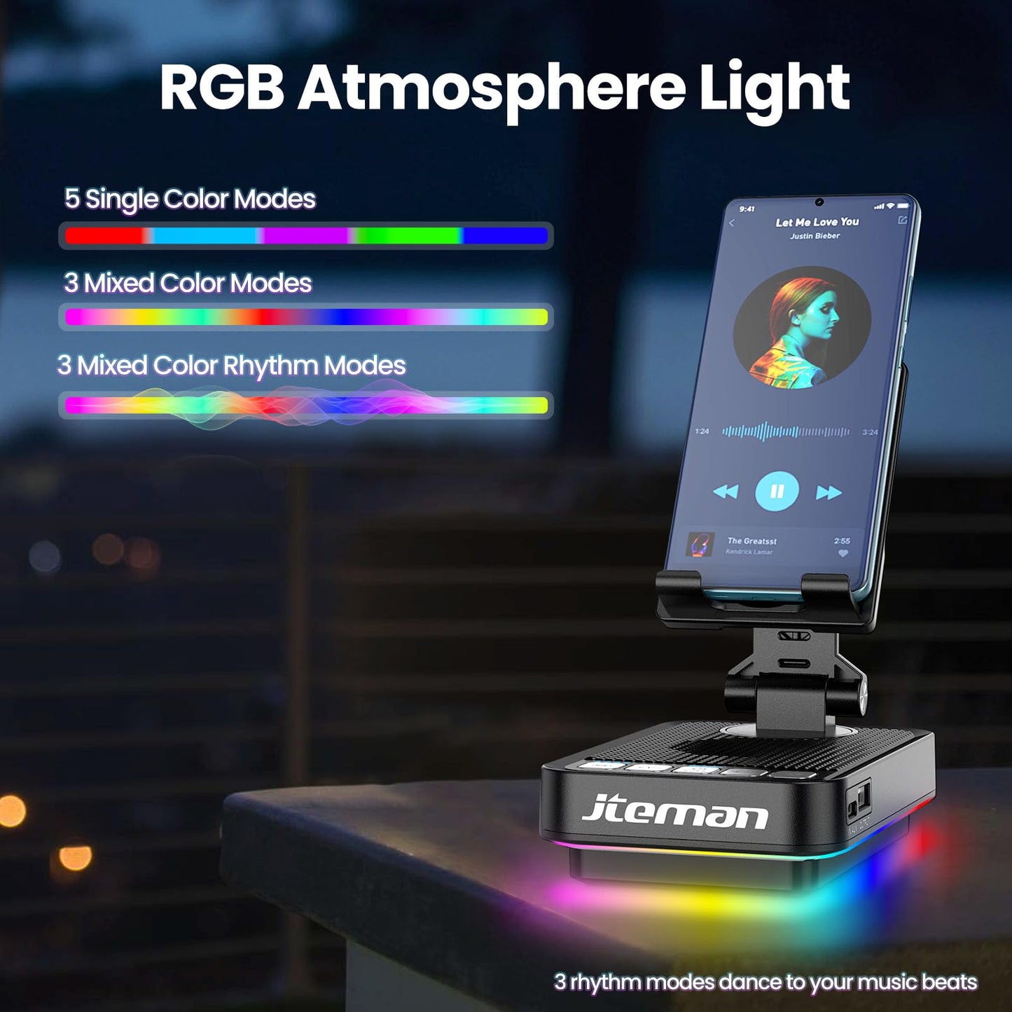 JTEMAN Gifts for Men Women Phone Stand Bluetooth Speaker with Light and Power Bank, 360 Rotating Phone Holder Cool Tech Gifts for Dad Mom Husband Unique Birthday Gift Ideas