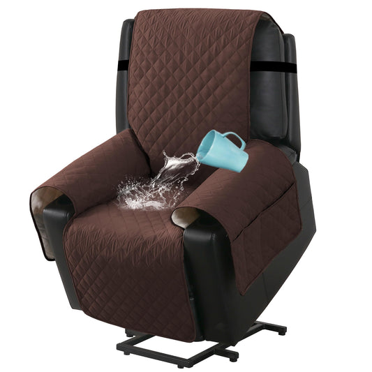 H.VERSAILTEX 100% Waterproof Power Lift Recliner Chair Cover Non Slip Electric Power Lift Recliner Covers for Recliner Chair with Pocket Large Recliner Chair Covers, Brown