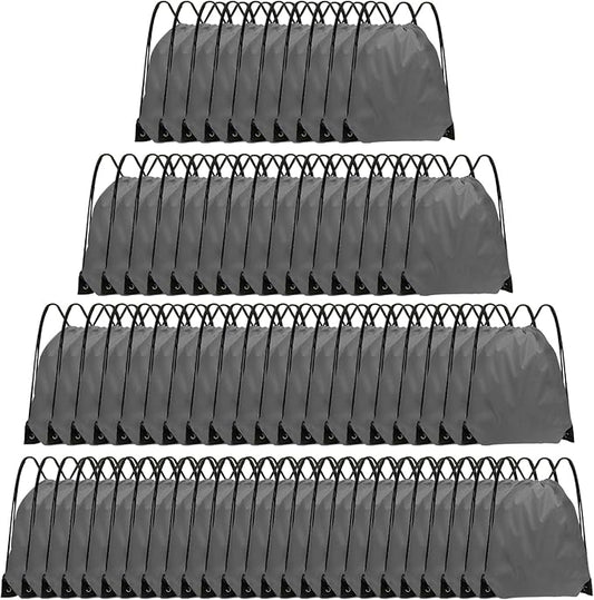 Drawstring Backpack Bulk 70Pcs String Backpack Drawstring Bags Cinch Bag Sackpack for Men Women Gym(Grey)