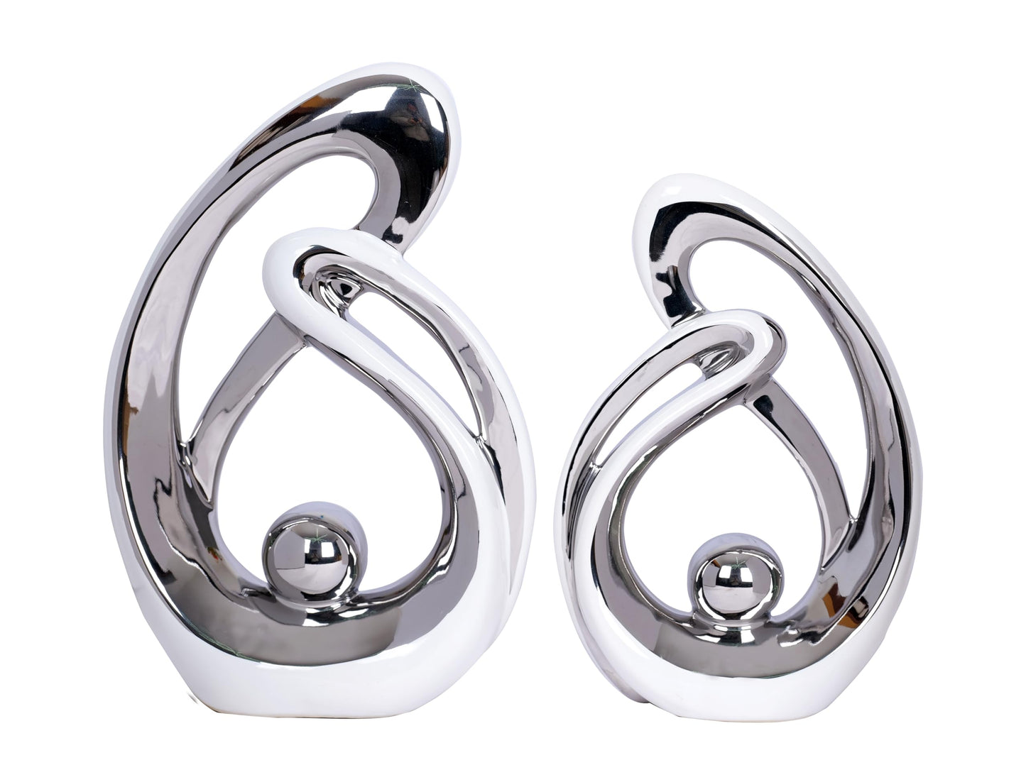2 Pcs White and Silver Living Room Decor Table Sculpture Decorations Ceramic Statue Decor Mid Century Modern Decor Centerpieces for Dining Room Kitchen Fireplace Shelf Office Coffee Table Decor