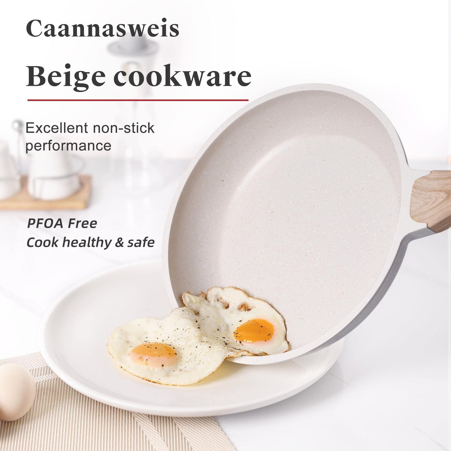Caannasweis 20Pcs Cookware Sets, Nonstick Pots and Pans Set, Granite Induction Cookware, Non Stick Kitchen Cooking Set, Grayish White Grill Griddle Set, PFOS PFOA Free