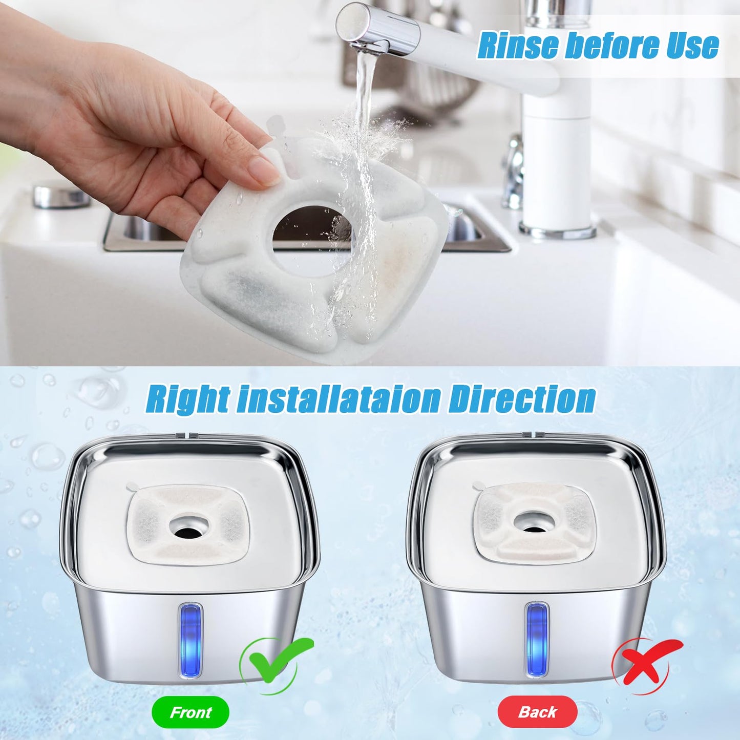 24 Pack Cat Water Fountain Replacement Filters, 12 Pcs Cats Fountain Filters & 12 Pcs Pre-Filter Sponges for 95oz/2.8L 135oz/4L 67oz/2L Automatic Pet Dog Fountain Water Dispenser