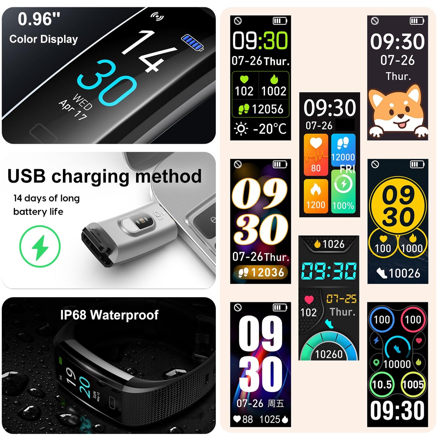 ENGERWALL Fitness Tracker with Step/Distance/Calories Counter, Activity Tracker with Heart Rate Monitor, Slim Style Watch IP68 Waterproof, Sleep Monitor Tracker, Pedometer Watch for Women Men Kids