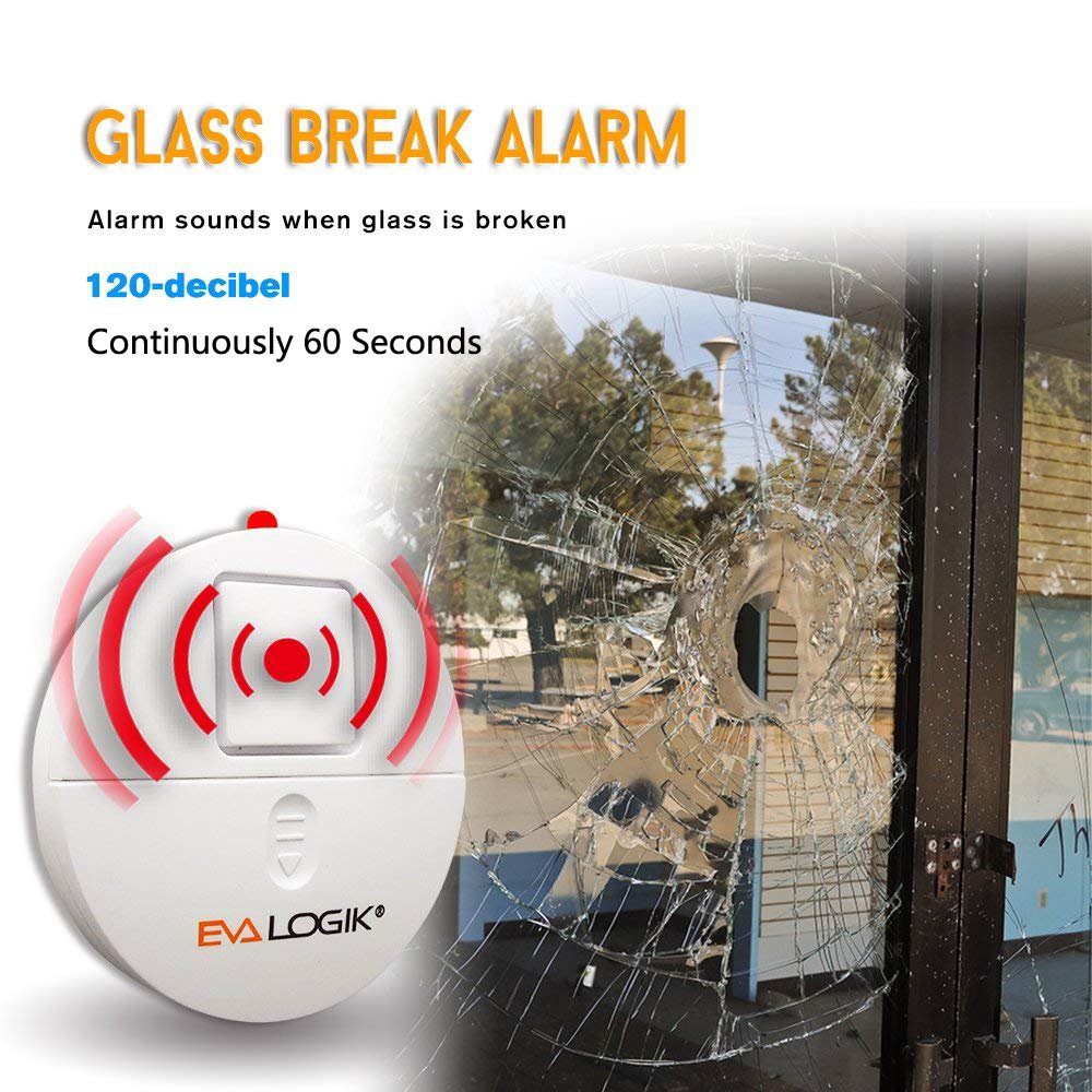 EVA LOGIK Modern Ultra-Thin Window Alarm with Loud 120dB Sound and Vibration Sensors Compatible with Virtually Any Window, Glass Break Alarm Perfect for Home, Office, Dorm Room- 4 Pack