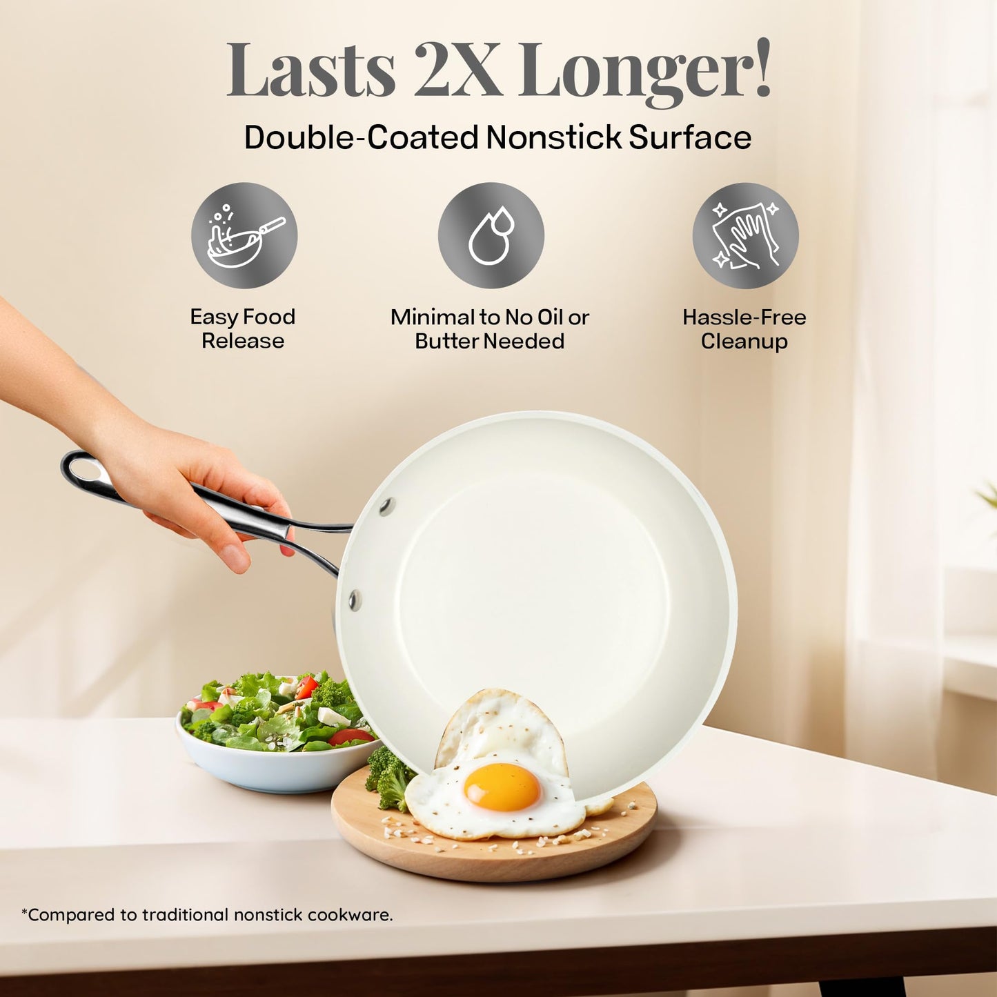 GOTHAM STEEL Hammered 10 Inch Non Stick Frying Pans with Lid, Frying Pans Nonstick with Lid, Non Toxic PFOA PFOS Free, Skillet Pan for Cooking, Induction Oven and Dishwasher Safe – Cream