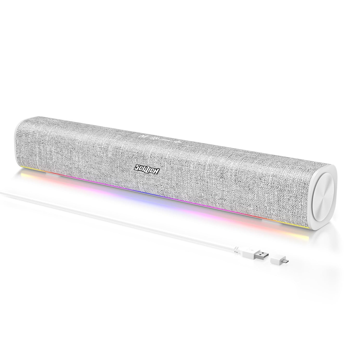 SOULION R100 Bluetooth Computer Speakers with Dynamic LED Light, USB Plug & Play PC Speakers with Switch Button, Clearly Sound Soundbar for Desktop Laptop Monitor(USB-C to USB Adapter Included)