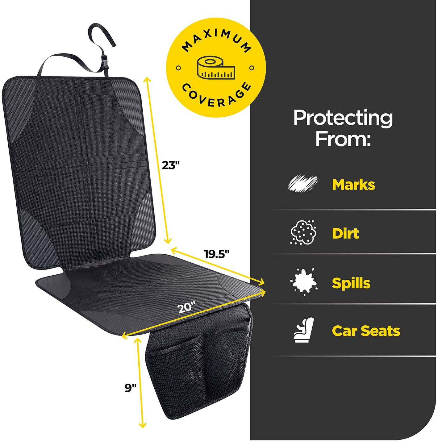 lebogner Car Seat Protector for Baby and Child – Non-Slip, Thick Padded Cover with 2 Mesh Pockets – 1 Pack