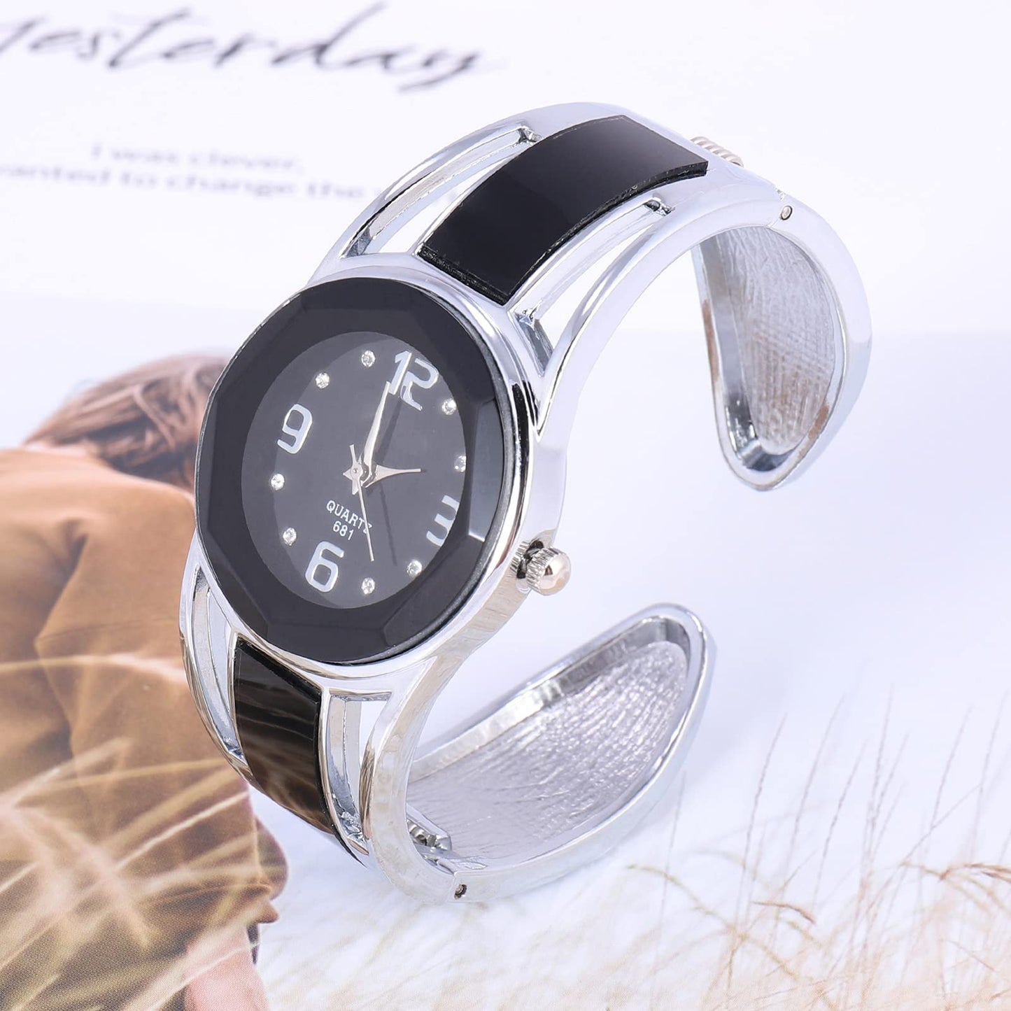 ELEOPTION Women Bangle Watch Bracelet Quartz with Rhinestone Round Dial Stainless Steel Band Wrist Ladies Watches with Womens Watch Box