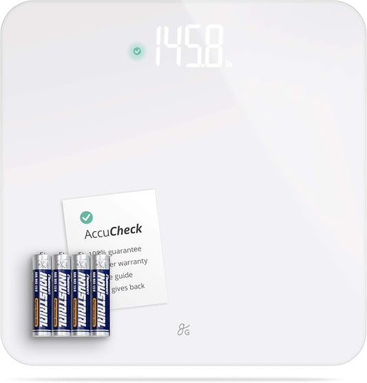 Greater Goods Digital AccuCheck Bathroom Scale for Body Weight, Capacity up to 400 lbs, Batteries Included, White