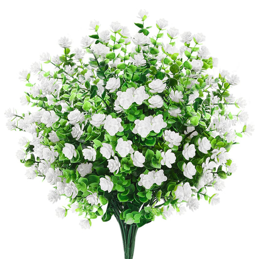 GREENRAIN Artificial Flowers Outdoor Fake Flowers for Decoration UV Resistant No Fade Faux Plastic Plants Garden Porch Window Box Décor (6 Bundles, 4#White)
