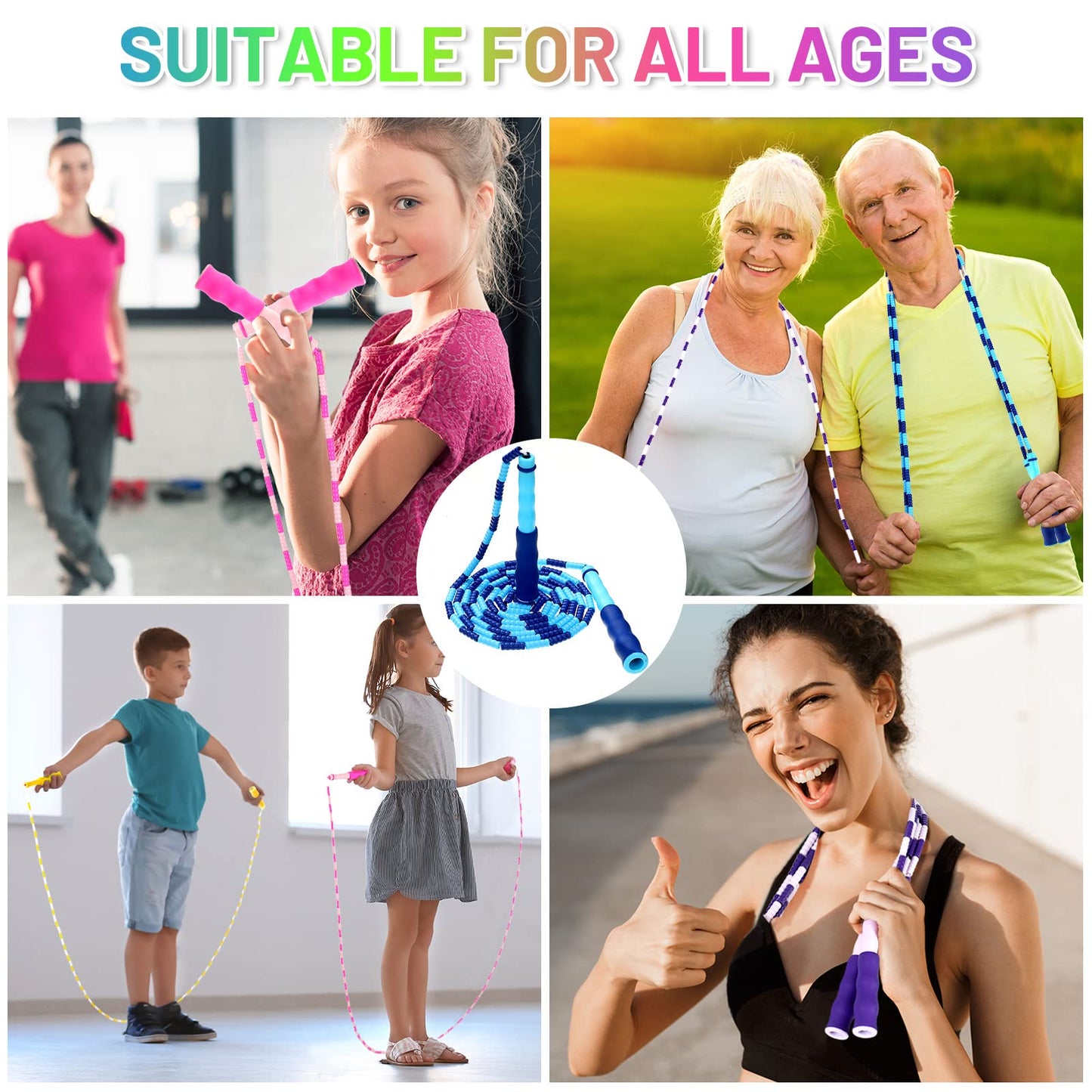 20 Pack Adults Kids Jump Ropes 9.2 Feet Adjustable Length Tangling Free Segmented Skipping Rope with Soft Beaded Segment Equipment for Kids Women Men Exercise Training Workout Weight Loss, 5 Colors