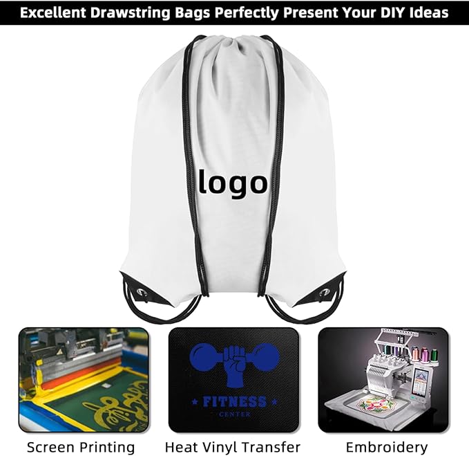GoodtoU Drawstring Backpacks, Drawstring Bags Nylon Backpack Draw String Back Bag Bulk Cinch Sack Drawstring Gym Bag drawstring Backpack for Sport, Traveling, Team (White, 48Pcs)