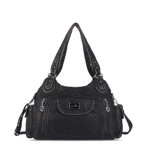 Angel Kiss Women Handbags Shoulder Bags Washed Leather Satchel Tote Bag Mutipocket Hobo Purse