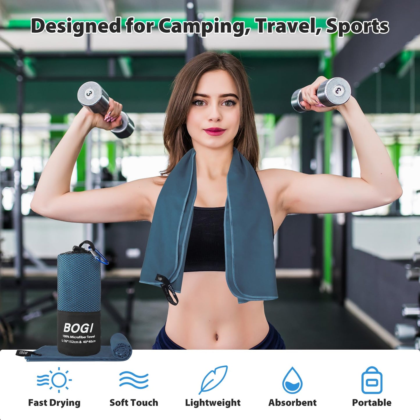 BOGI Microfiber Travel Sports Towel-Quick Dry Towel, Soft Lightweight Microfiber Camping Towel Absorbent Compact Travel Towel for Camping Gym Beach Bath Yoga Swimming Backpacking (M:40''x20''-Nblue)