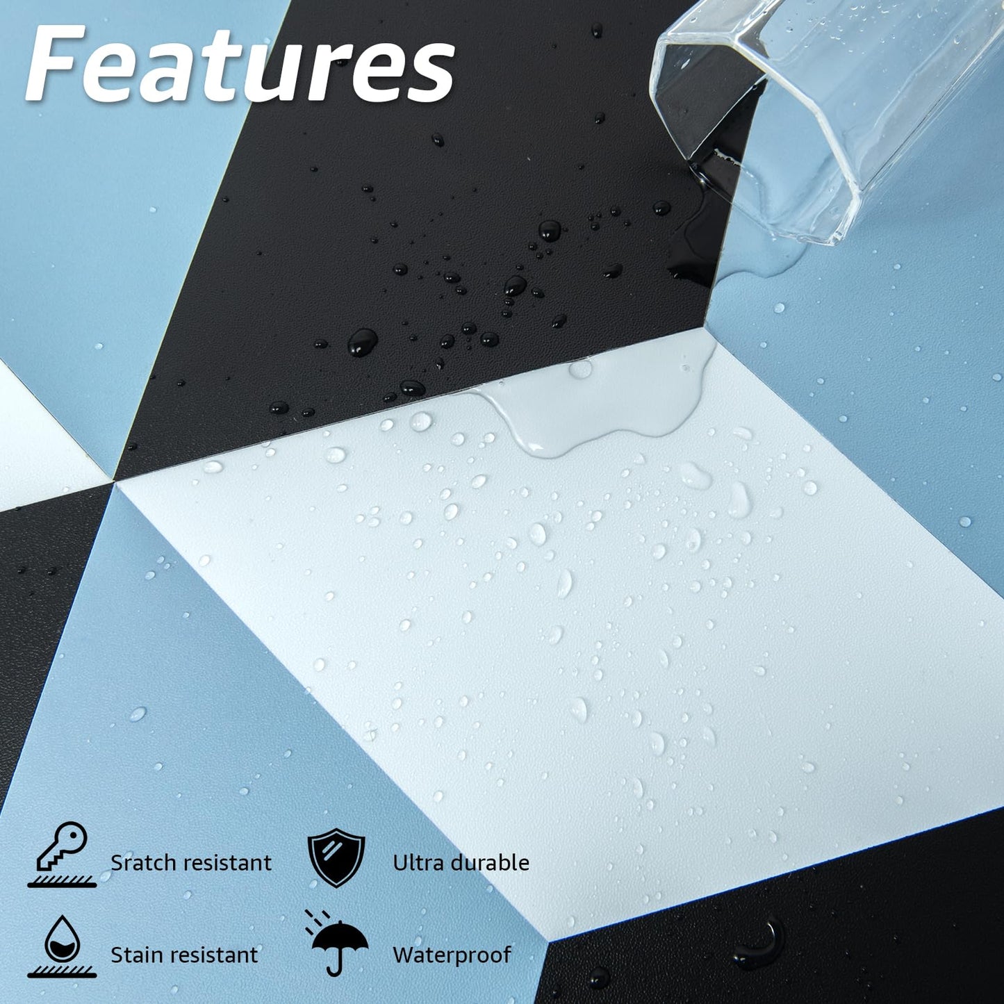 Art3d 30-Pack Hexagon Peel and Stick Flooring Tile, Self Adhesive Waterproof Vinyl Floor Tile for Kitchen Bathroom Living Room Bedroom, 11.8" x 10.2" Blue/Black/White