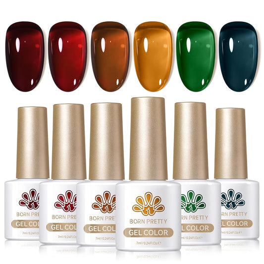 Born Pretty Jelly Gel Nail Polish,Halloween Fall Winter Transparent Gel Polish,Christmas Brown Blood Wine Red Orange Green Blue,Soak Off U v LED Light Cure Nail Art Kit for Salon and DIY at Home