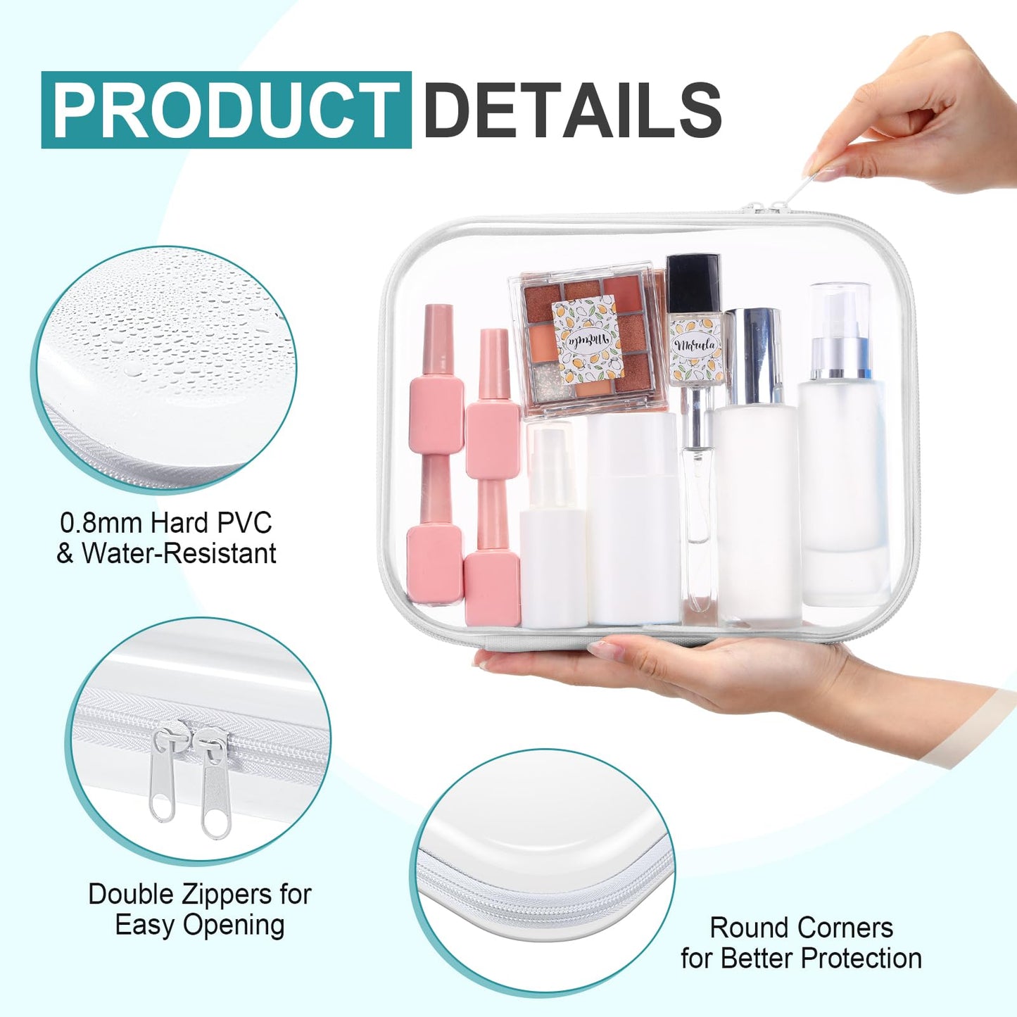Sanwuta 10 Pcs Hard Zipper Case Clear Hard Pouches Plastic Zipper Pencil Box Toy Storage Bins Portable Plastic Containers for Travel Toiletry Office Cosmetic Blocks Puzzles Organizer(Clear,M)