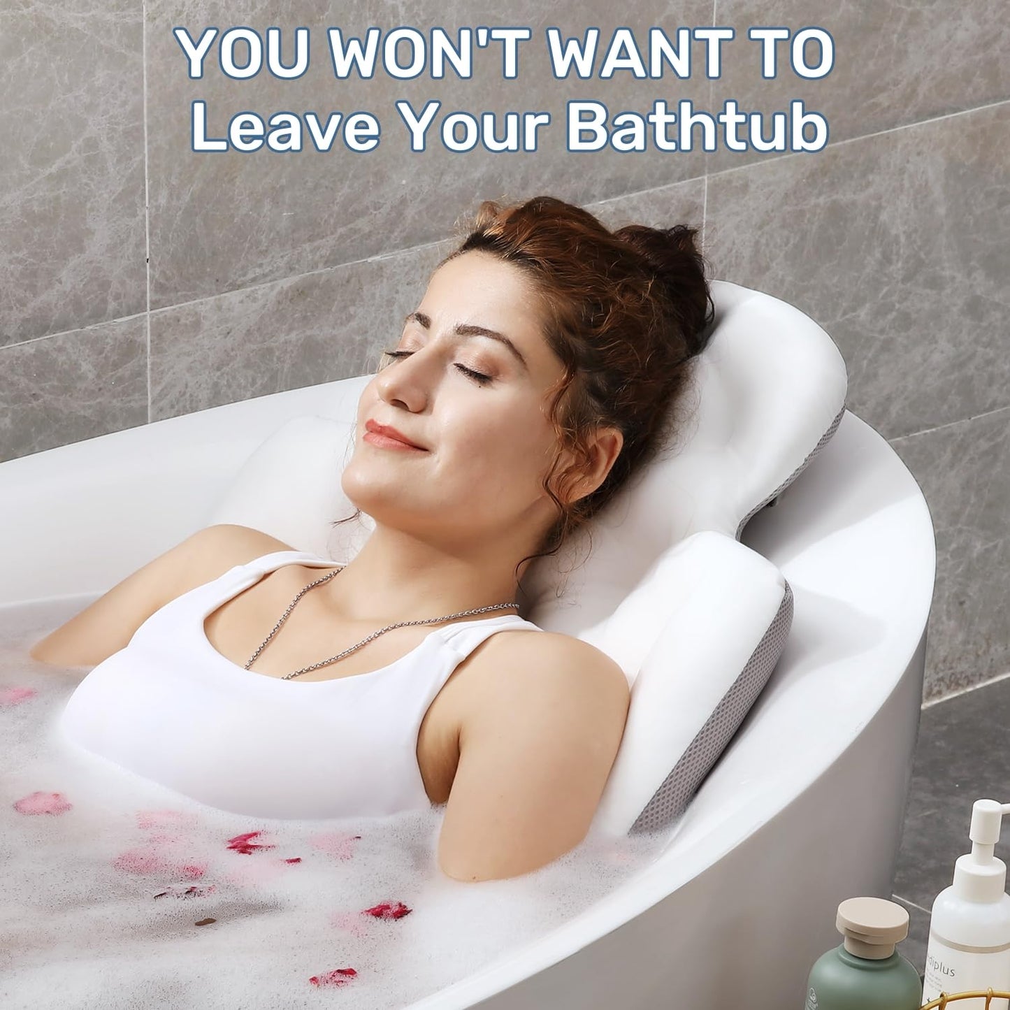 Full Body Bath Pillow for Bathtub, Thick Bathtub Cushion with Laundry Bag, Luxury Tub Pillow for Bath for Headrest Neck and Back Support White 60" x 16"