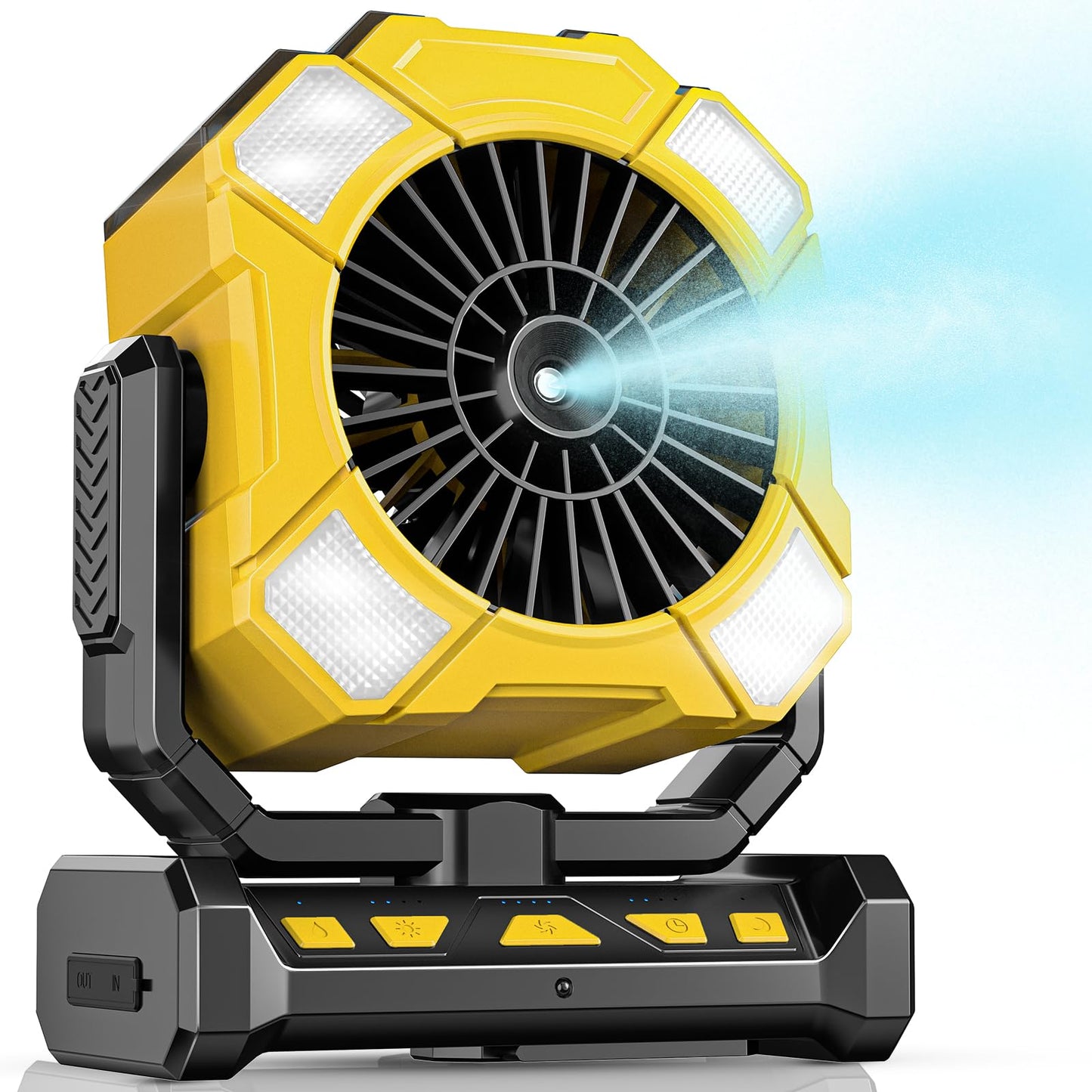 Portable Fan with Misting & 24000mAh Battery - 80H Runtime, 7μm 16ft Mist, Ultra Quiet 4-Speed Camping Fan for Outdoor Indoor, Remote & 300mL Tank-Orange