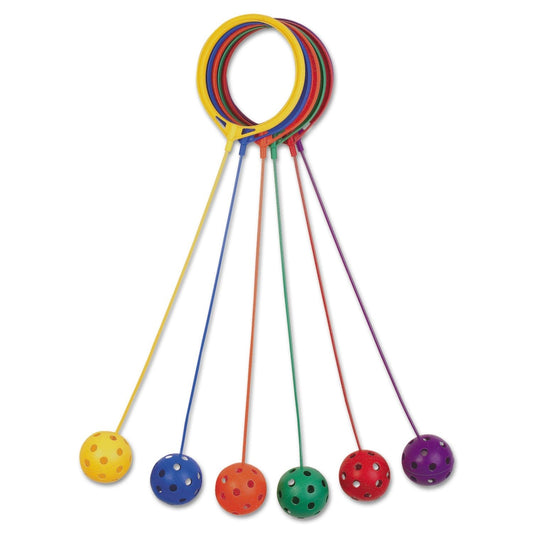 Champion Sports Skip Ball Ankle Toy for Kids, Pack of 6, Assorted Colors - Durable Hopper / Swingball Set with 18-Inch Cord, 5.5-Inch Diameter Ankle Ring - Fun Jumper and Exercise Equipment