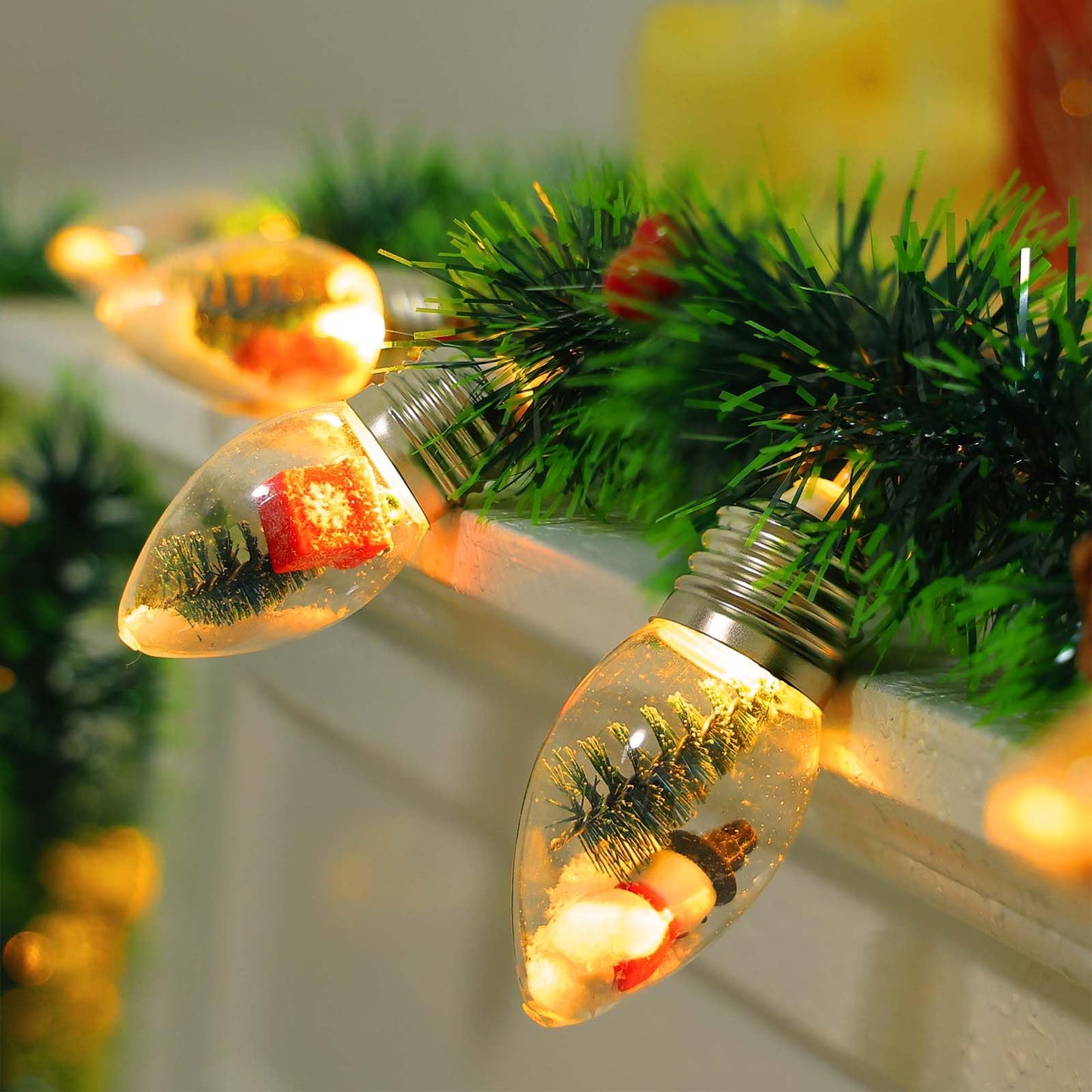 Christmas Garland with Lights, 8.2 FT Battery Operated Powerd 12 LED Bulb Lights Pine Cones Red Berry Decorations Lighted Xmas Lit Prelit Indoor Outdoor Window Home Mantle Fireplace Office Table Decor