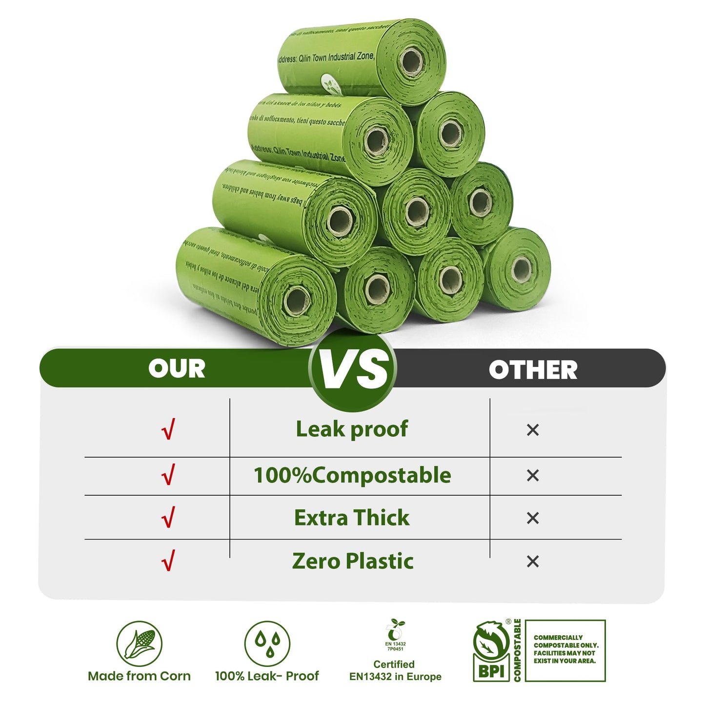 Certified Compostable Dog Poop Bags-270Bags 18Rolls, Poop Bags for Dogs Made of Cornstarch - ASTM D6400 By USA, Unscented, Suitable for Large |Small Dogs (Green)