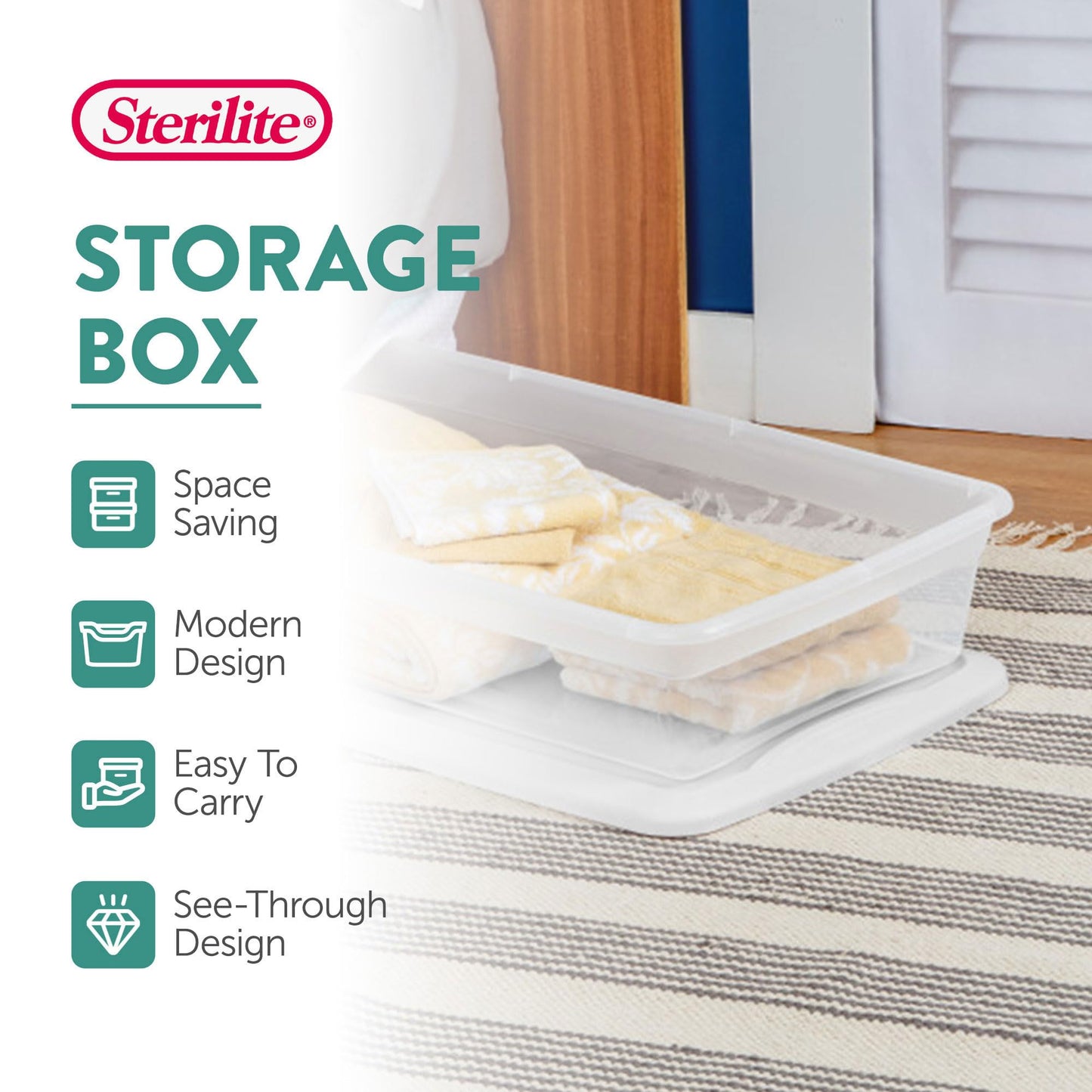 Sterilite 6-Pack 41 Quart Storage Box, Stackable Clear Plastic Bins with Snap-On Lids - Heavy-Duty Organizing Containers for Closet, Bathroom, and Office