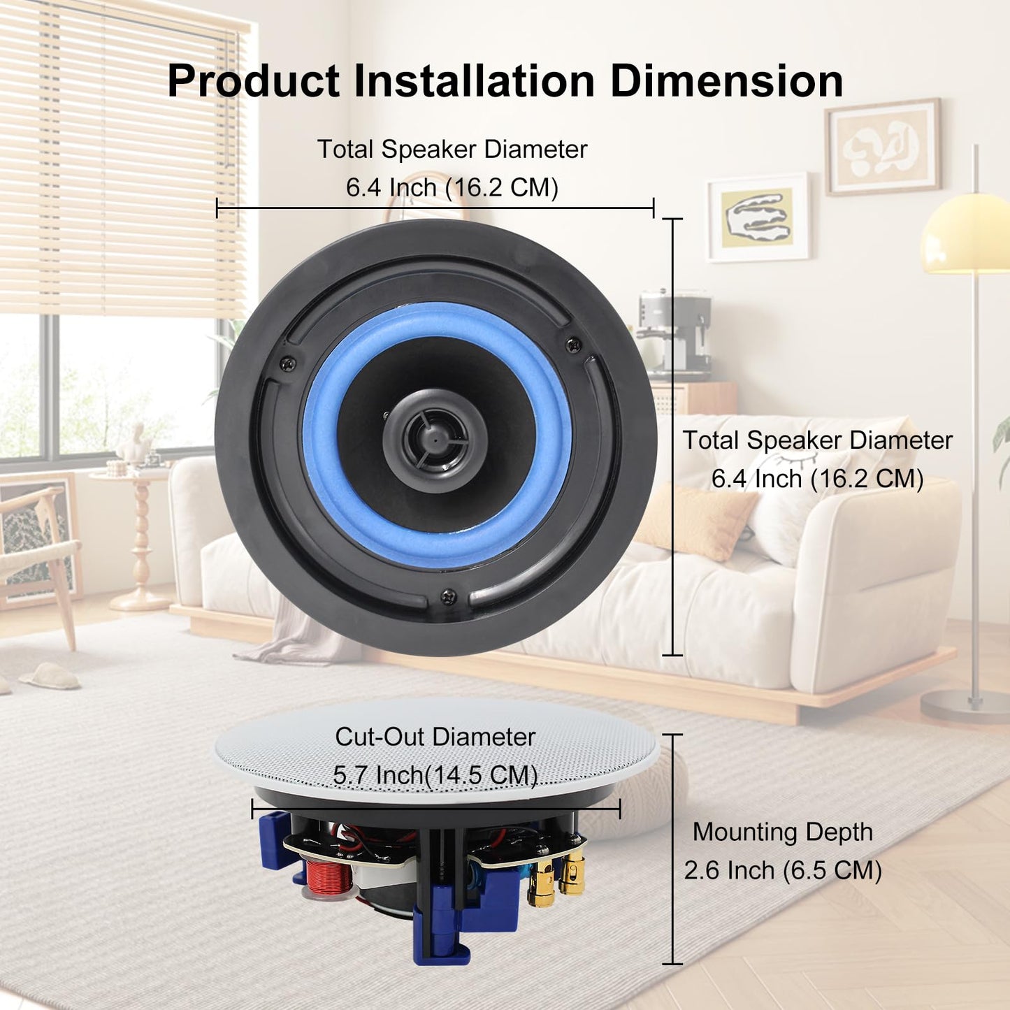 Herdio 4” HCS418 160 Watts 2 Way Flush Mount in Ceiling in Wall Passive Speakers Great for Bathroom, Kitchen,Living Room,Office(A Pair)