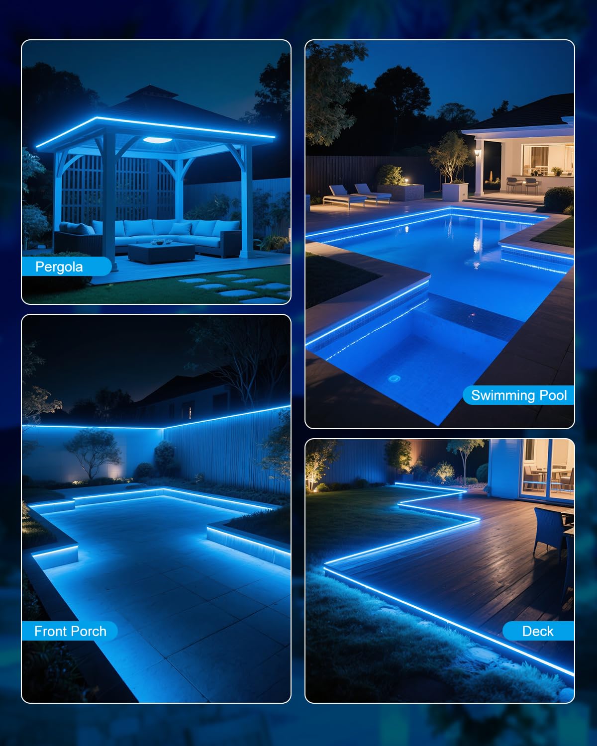 Aclorol COB LED Strip Light 110V 16.4ft/5M Blue LED Strip Lights Outdoor Waterproof IP67 Flexible Rope Lights 288LEDs/M Uniform Glow for Bedroom Hallway Garden Yard Party Christmas Decorations