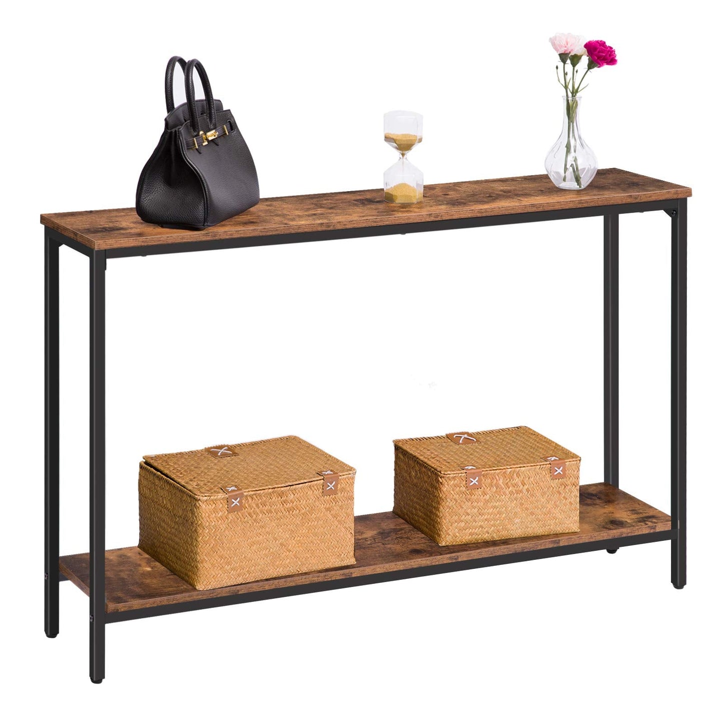 HOOBRO Console Table, 47.2" Narrow Entryway Table, Industrial Sofa Table with Shelf, Entrance Table for Living Room, Hallway, Foyer, Corridor, Office, Metal Frame, Rustic Brown and Black BF20XG01G1