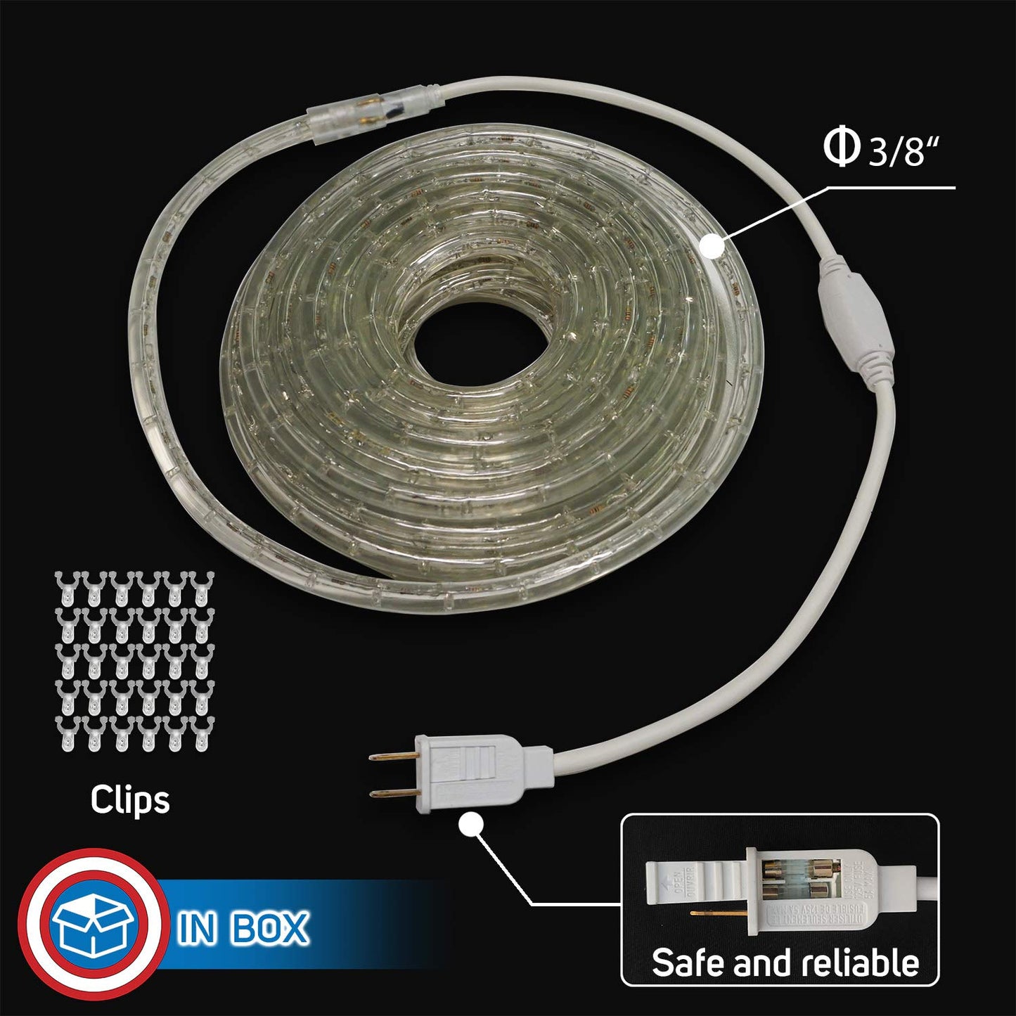 Russell Decor LED Rope Lights Festival Holiday Party Seasonal Christmas Decoration 30ft - 200ft Customized Available (Warm White, 30)