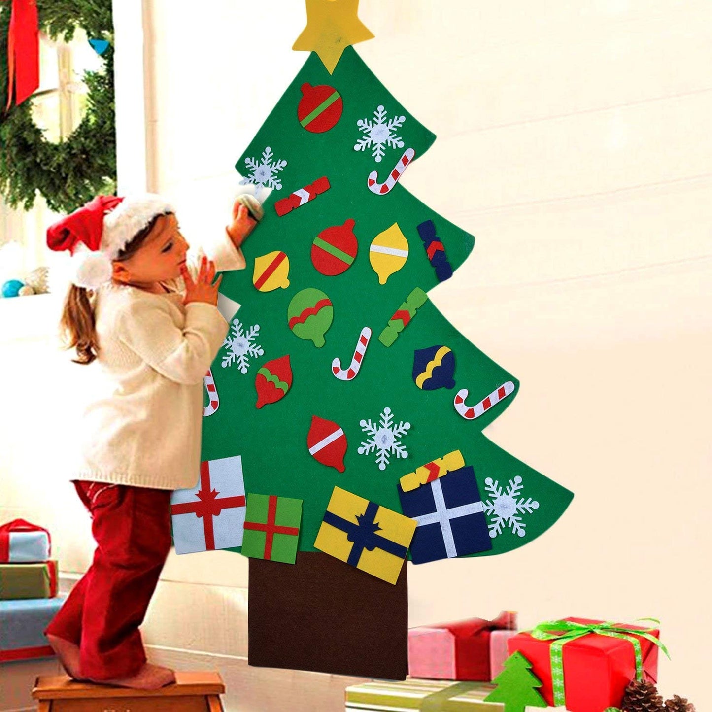UMEELR Felt Christmas Tree for Toddlers Kids, 3.3FT DIY Wall Christmas Felt Tree with 31 Pcs Detachable Ornaments Wall Decor with Hanging Rope for Boys Girls Xmas Gifts Home Door Decoration