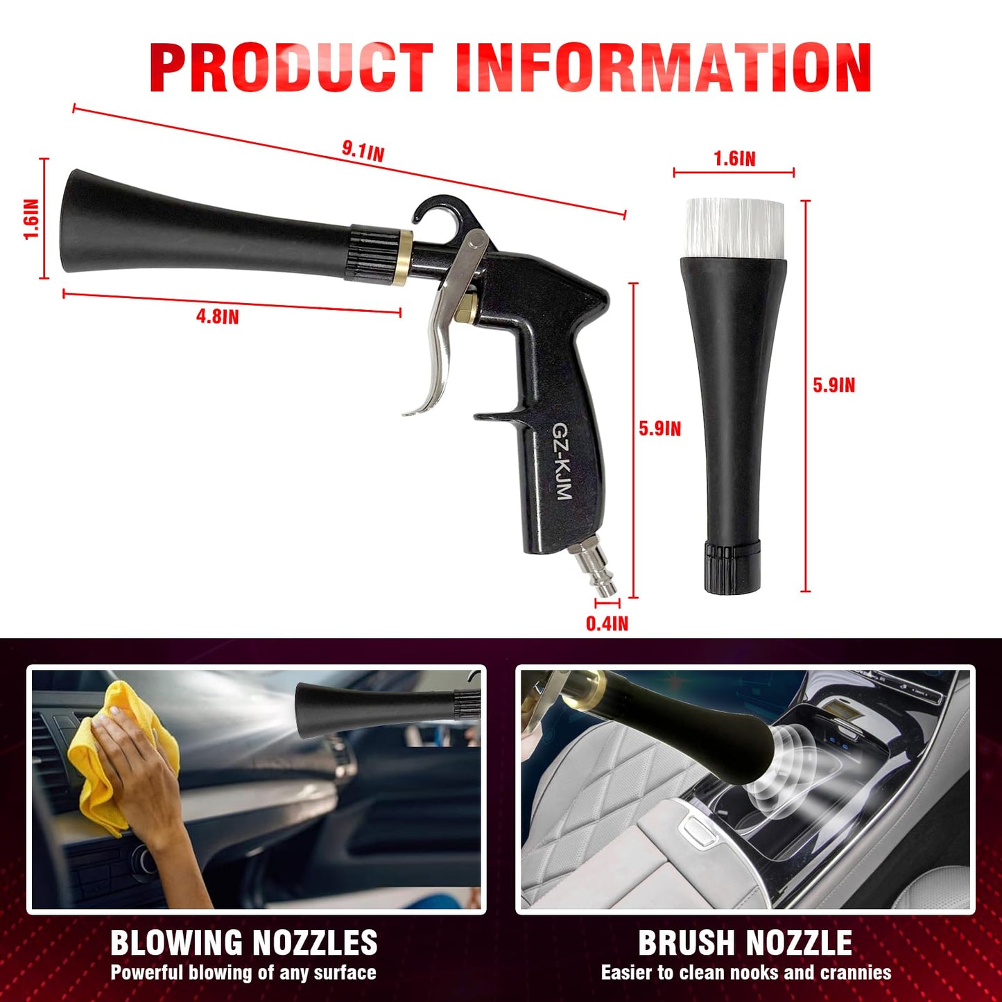 GZ-KJM High Pressure Car Interior Spraying Washing Gun with 2 Set Nozzle Sprayer Connector Air Pulse Car Washing Equipment Tool (Upgrade-Dust blow gun)