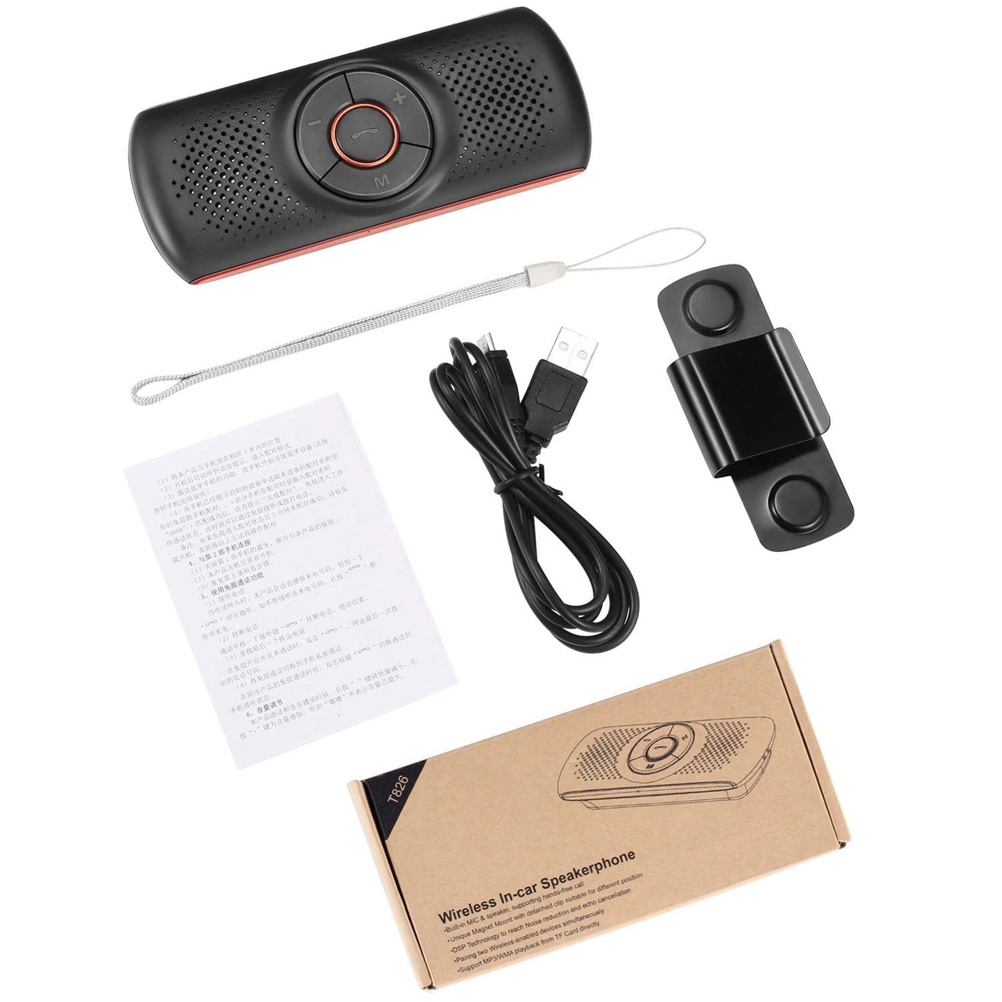 Bluetooth Car Speaker for Cell Phone HandsFree Bluetooth 5.0 CarKits 3W Loud Speakerphone for GPS Music,Wireless in Car Handsfree Speaker with Visor Clip,Supports Voice Command,TF Card Playback