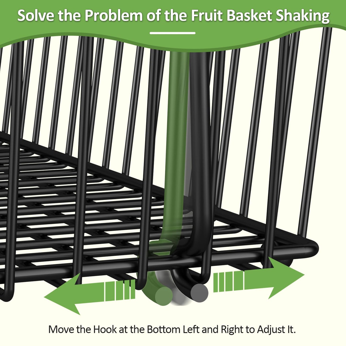 Astrorhine 2 Tier Fruit Basket for Kitchen with 2 Banana Hangers, Detachable Metal Fruit Bowl for Kitchen Counter with Wooden Handle, Large Capacity Storage Stand for Bread Snack Fruit Veggies, Black