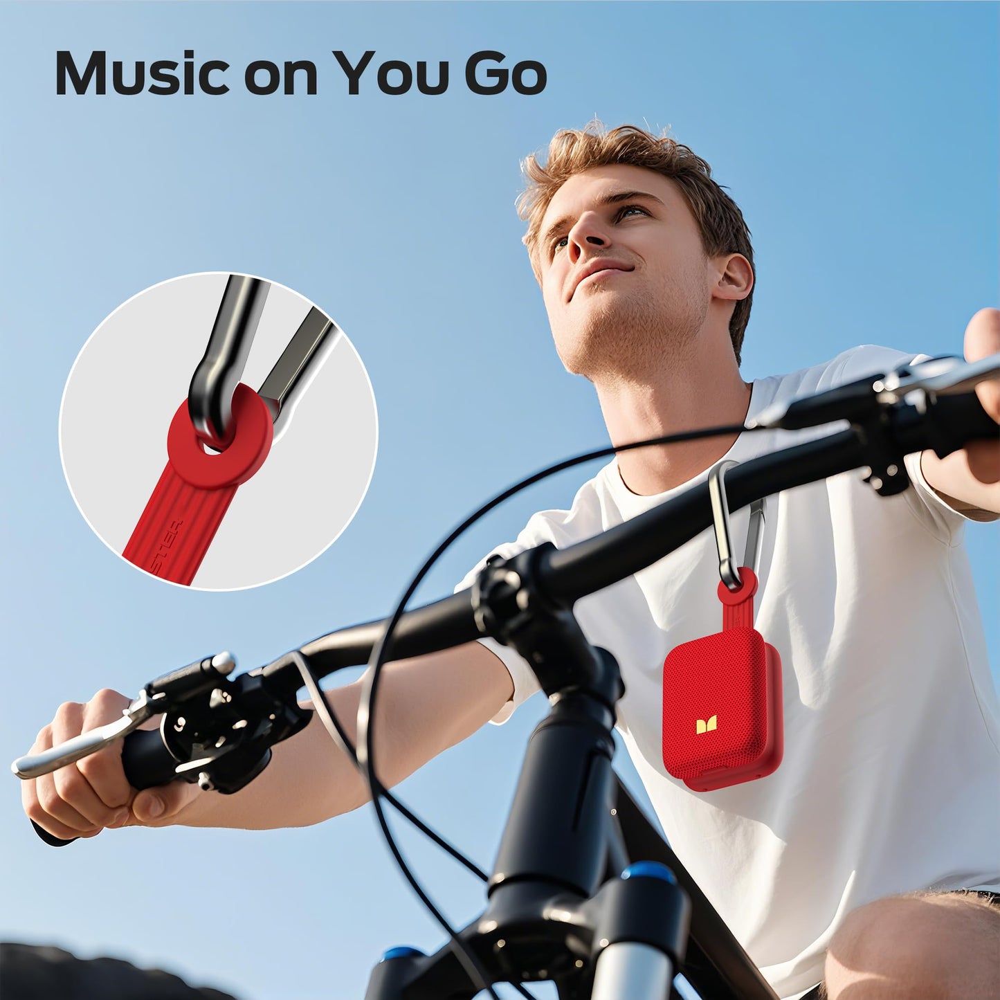 Monster Atomic Atom Wearable Bluetooth Speaker with Mics for Hands-Free Calls, IPX5 Waterproof, Compact and Portable Speaker for Workout, Cycling, Red