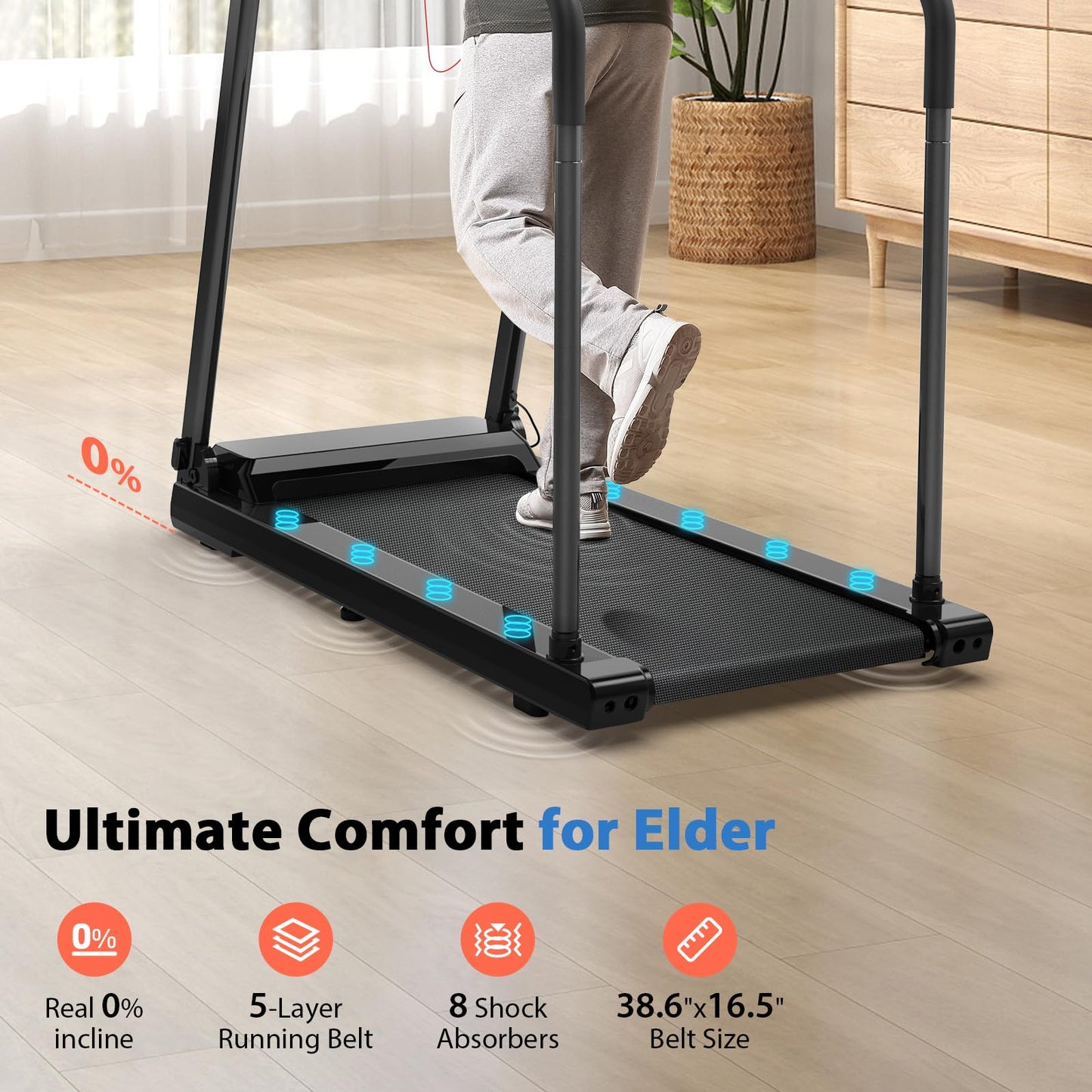 CIIHI Walking Treadmill for Senior - 350 lbs Senior Treadmill for Home with Long Handrails - Recovery Fitness Exercise Machine for Elder with Desk Workstation, Bluetooth Speaker