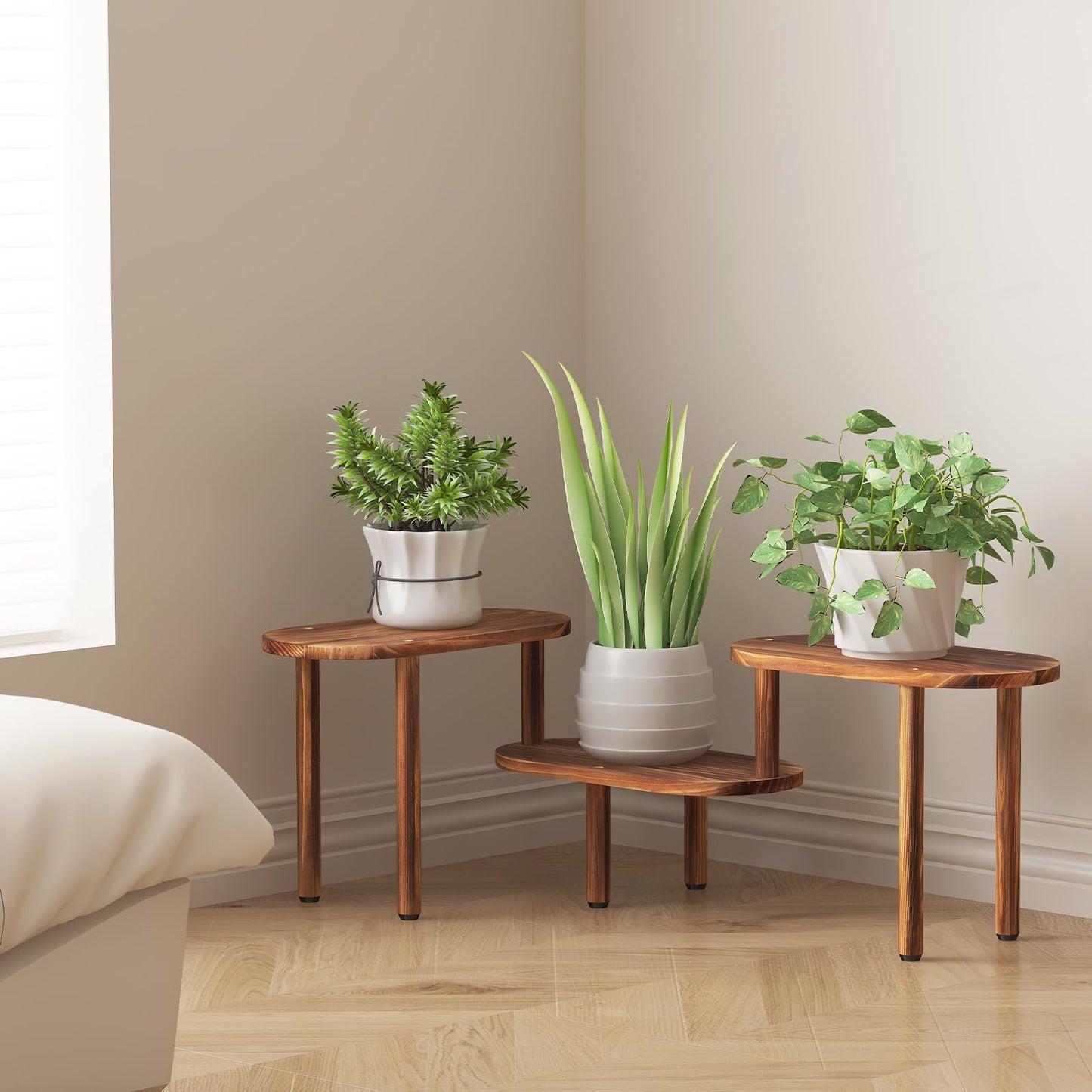 Jotboom Concave Plant Shelf Indoor,3 Tiers Deformable Oval Plant Stand,Long Flower Pot Stand for Multiple Plants,Low Plant Holder for Patio Balcony Living Room Office