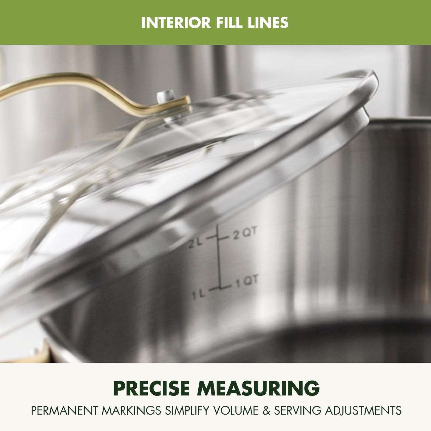 GreenPan 11 Piece Stainless Steel Cookware Set, Induction Ready, Tri-Ply Multiclad Pots & Pans with Lids, Compatible on All Cooktops, Measurement Markings, Dishwasher & Oven Safe, Swift, Gold Handles