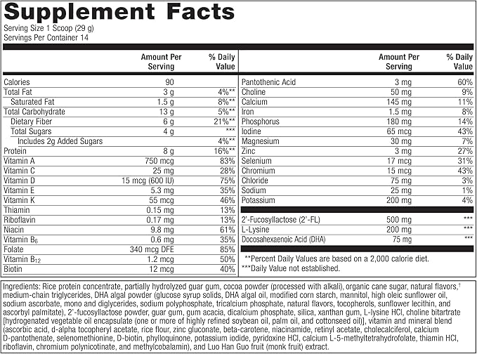 Metagenics MetaKids Nutrition Powder - Kids Multivitamin Powder - With Prebiotics, DHA, Protein & Amino Acids - Complete Protein - Non-GMO & Gluten Free - Chocolate - 14.32 oz