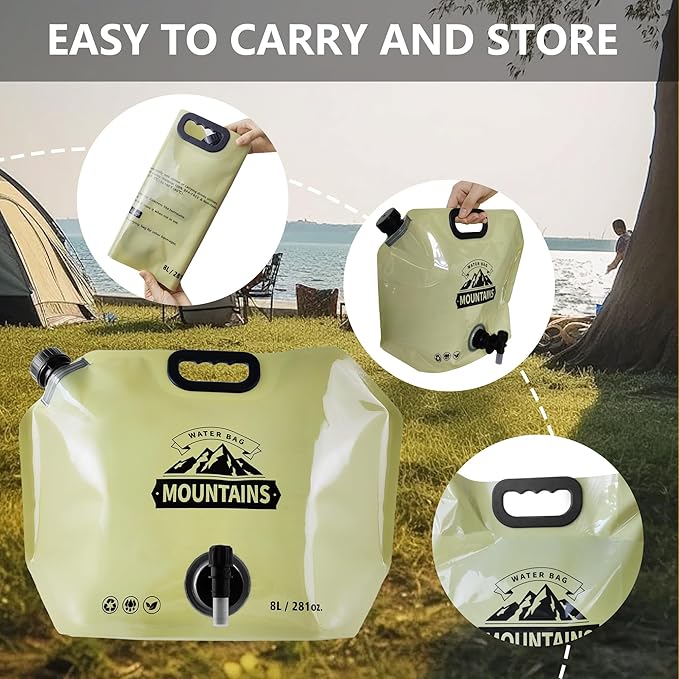 Collapsible 8L Water Storage Bag, BPA-Free Portable Folding Water Jug with Adjustable Faucet, Leakproof Emergency Water Bag for Camping, Hiking, Riding, Outdoor Sport (BEIGE, 2)