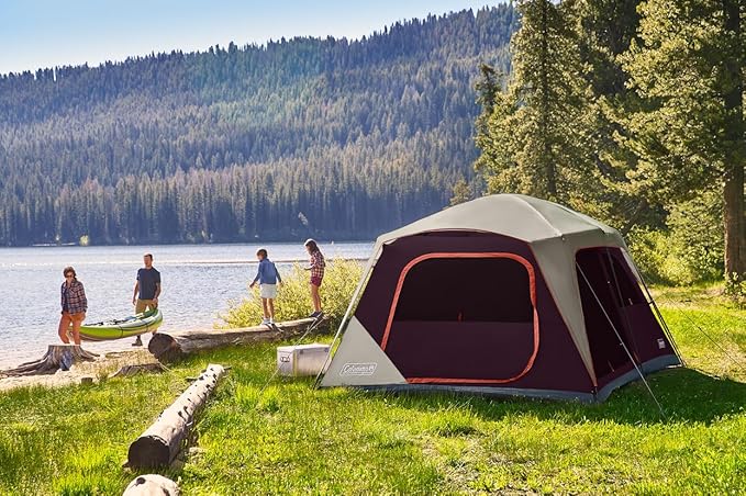Coleman Skylodge 10-Person Family Tent Weatherproof XL Tent with Rainfly & Room Divider Fits 4 Queen-Sized Airbeds Made of PFAS-Free Materials