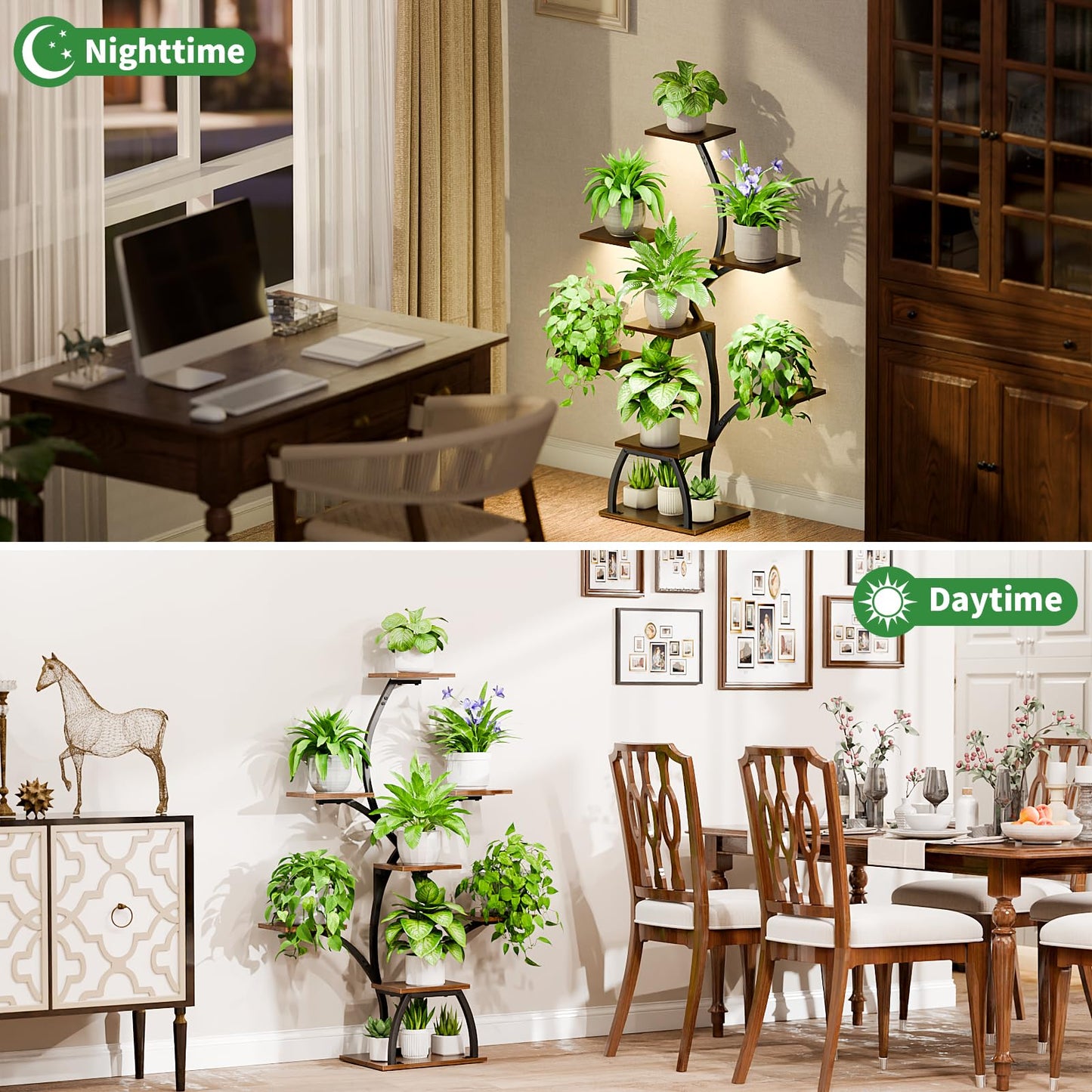 CODACE Plant Stand Indoor with Grow Lights, 6 Tiered Plant Shelf Indoor, 50" Corner Plant Stands for Indoor Plants, Lighted Tree-Shaped Plant Holder, Tall Flower Display Rack for Living Room