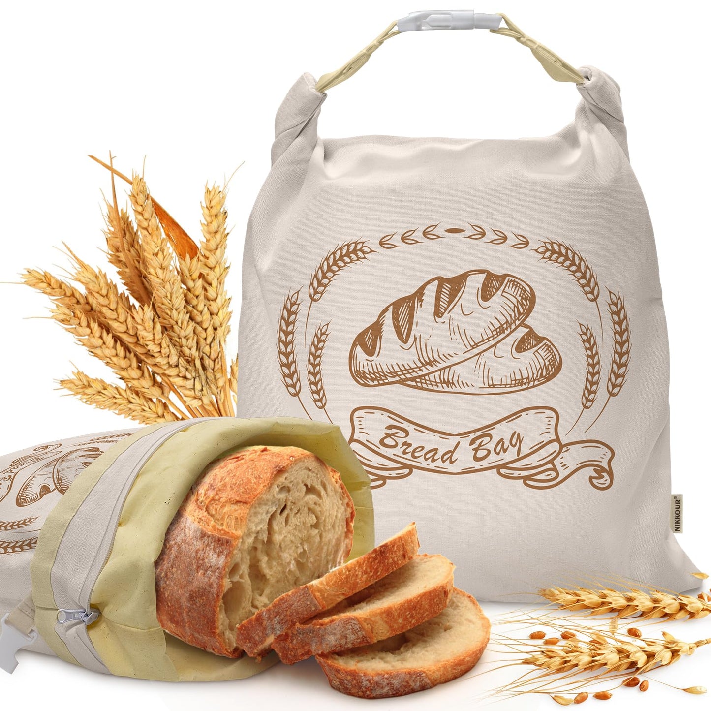 Large Linen Beeswax Bread Bags(2 Pack) Sourdough Bread Bags Reusable Double-Lock Freezer Baking Container Gift Giving for Homemade,Loaf,Sourdough,Food Storage (Colorful Patterns)