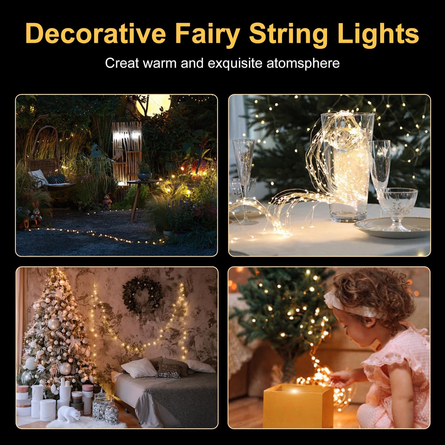 YPHSOL Fairy Lights Battery Operated String Lights 16.4ft 50LED Flashing and Constant Light Waterproof Silver Wire for Christmas DIY Party Bedroom Wedding (Warm White, 2 Pack)