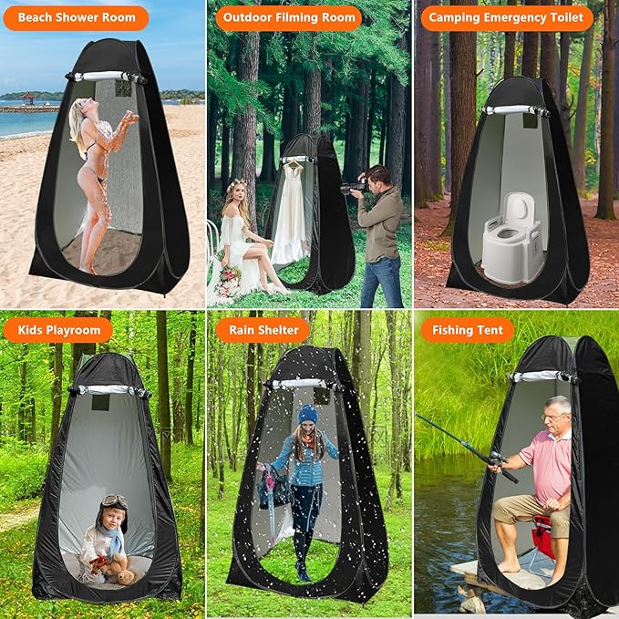 Camping Shower Tent,Pop Up Privacy Tent with Solar Shower Bag,Waterproof Pop Up Shower Tent for Portable Outdoor Toilet Shower Changing Room Sun Shelter Camping (Black/Camouflag/Green)
