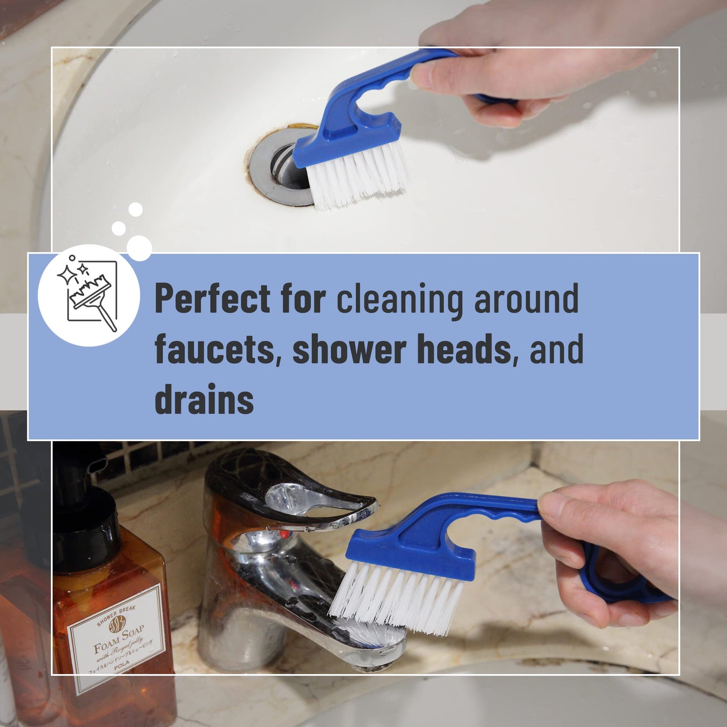 Slick- Window Track Cleaning Brush, 2 Pack, Blue Ergonomic Handle, Built-in Scraper, Multipurpose, Window Track Cleaning Tools