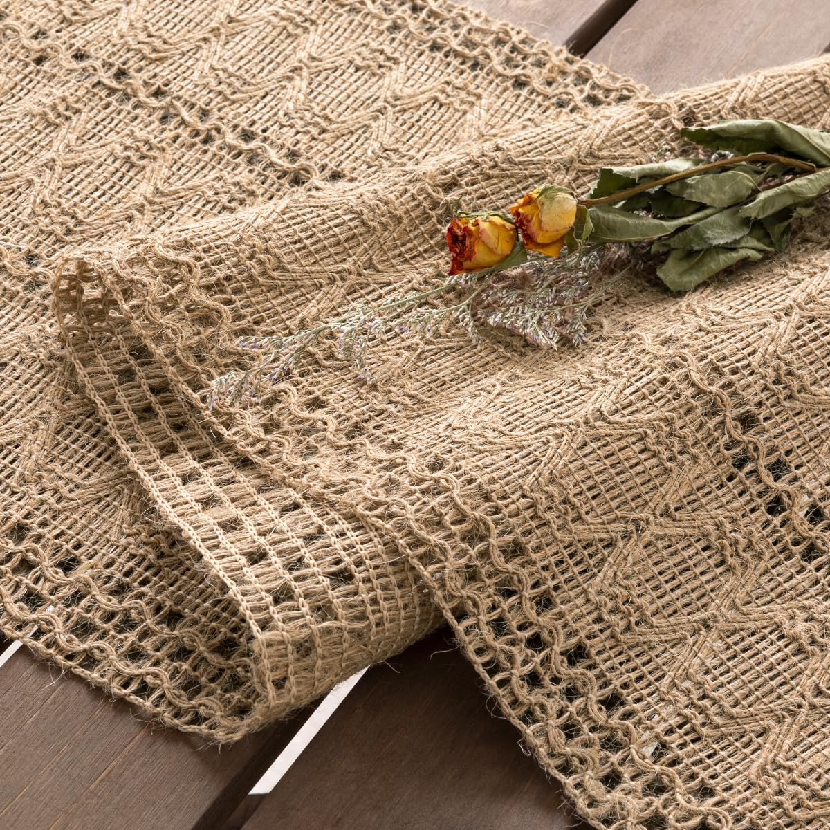 Socomi Boho Table Runner Summer Farmhouse Burlap Jute Bamboo Rustic Dining Kitchen Centerpiece Decor Small Macrame Woven Coffee Table Runner for Dresser Scarf Home Decor 12x72 inch