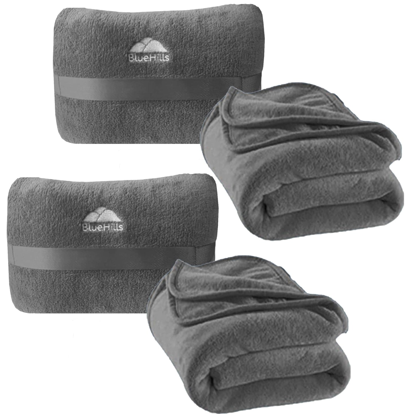BlueHills Travel Blanket Pillow in Mini Soft Case Premium Plush Airplane Blanket in Soft Bag Compact Pack with Luggage Belt and Backpack Clip Warm Plane Pillows Traveling Gifts Packable - Beige M06