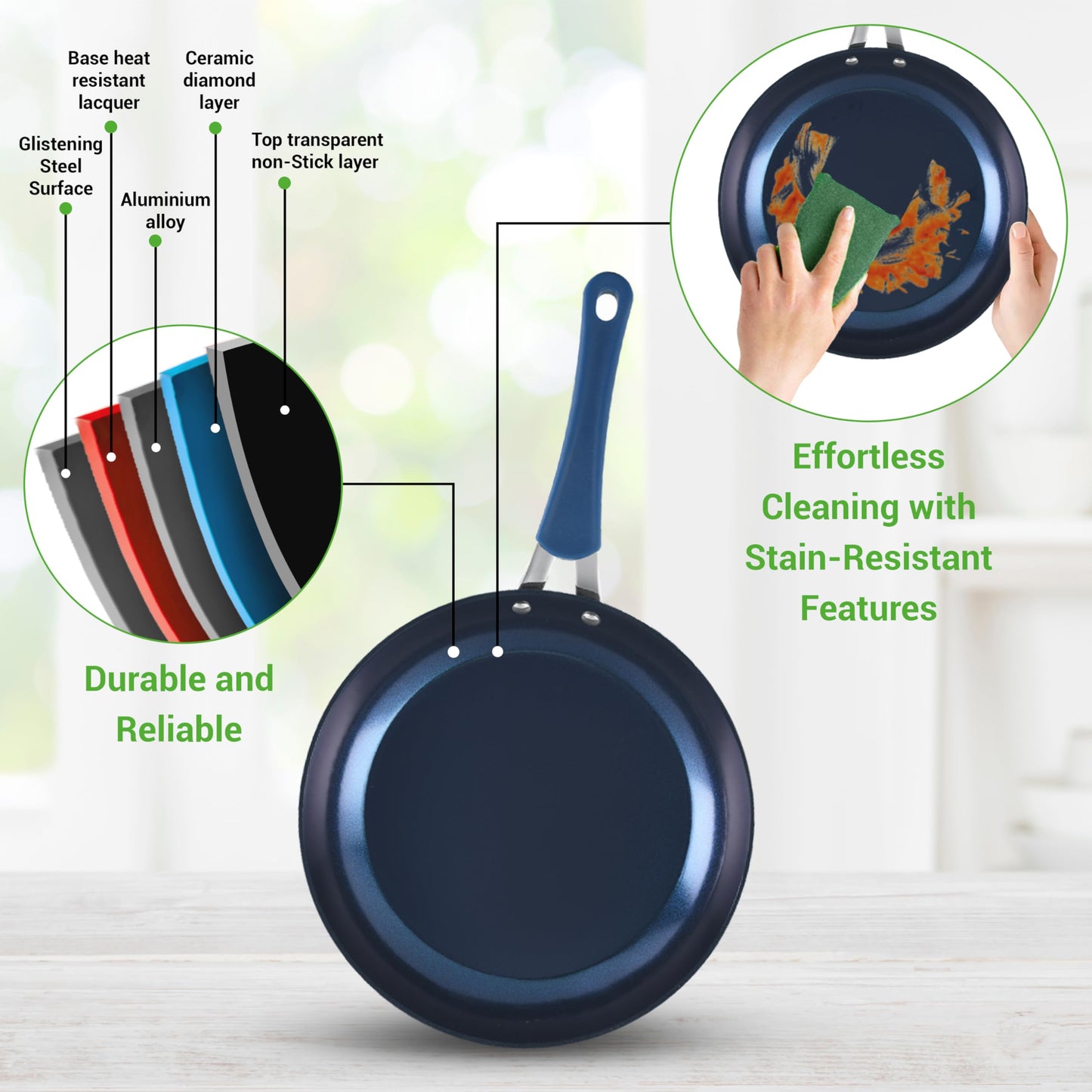 NutriChef 11 Pc Blue Diamond Nonstick Ceramic Cookware Set - Durable Pots and Pans with Cool-Touch Handles, Lids, Utensils